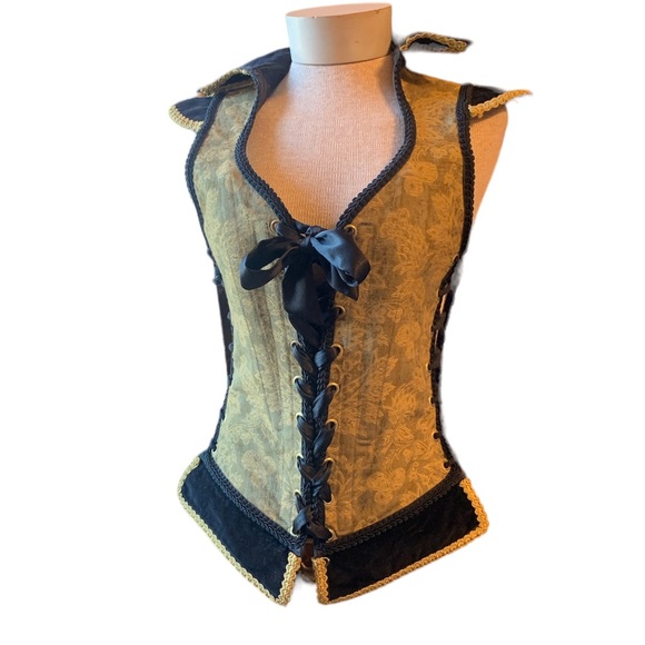 Hand Crafted Tops - Handmade Brocade Steampunk Adjustable Corset